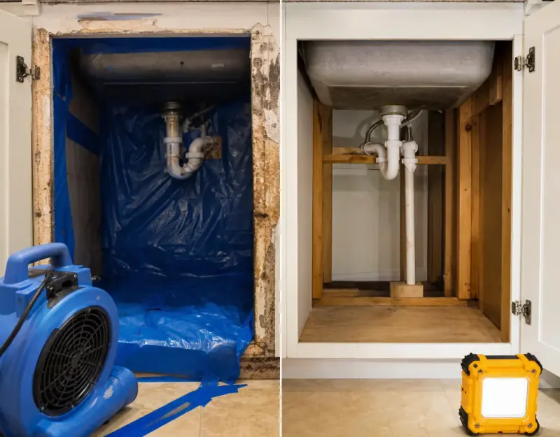 Before and after example of mold removal work